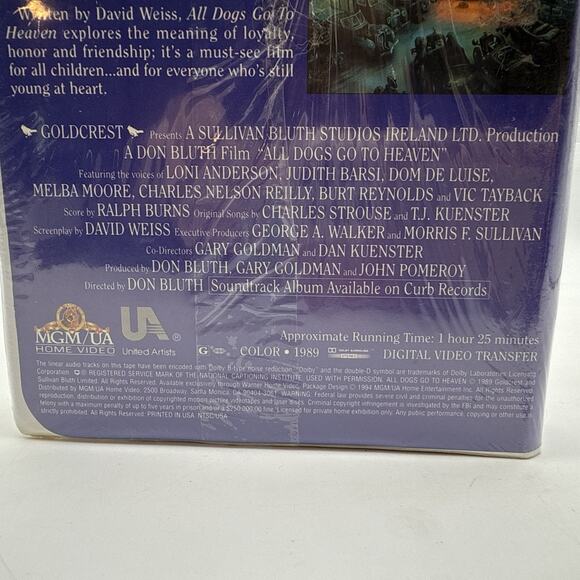 All Dogs Go to Heaven vintage 1989 Clamshell VHS Don Bluth SEALED Hype Sticker - Picture 6 of 11
